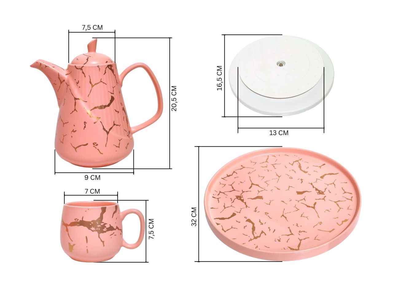 Vicenza Perlengkapan Minum Teh Set Livia Motif Marmer– Pink TM89